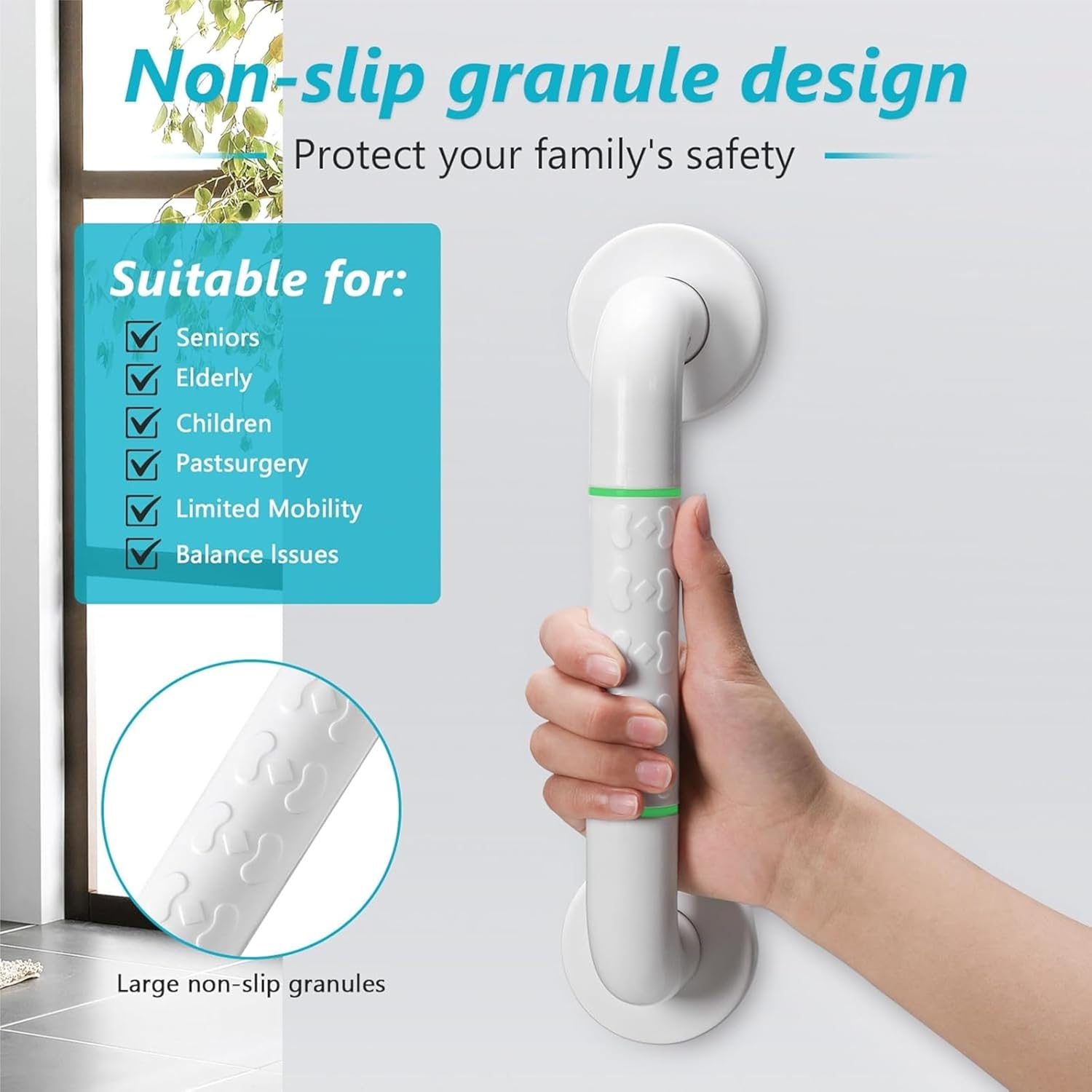 Fossa 20 Inch Stainless Steel Luminous Grab Bar Wall Mounted Safety Balance Handle | Non-Slip for Elderly, Kids | Strong Load Bearing Armrest- Pack of 1 White (Matte Finish)