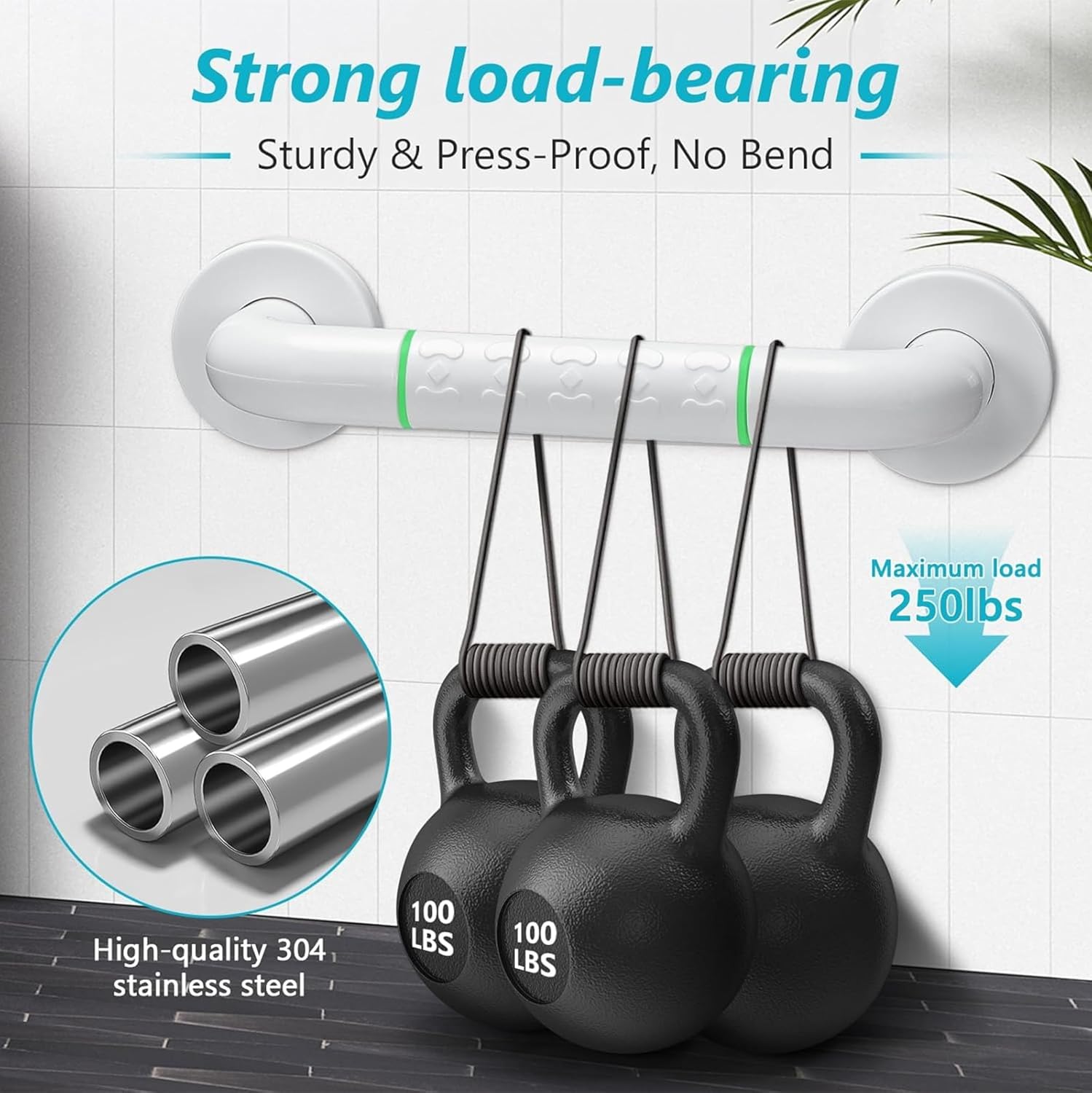 Fossa 20 Inch Stainless Steel Luminous Grab Bar Wall Mounted Safety Balance Handle | Non-Slip for Elderly, Kids | Strong Load Bearing Armrest- Pack of 1 White (Matte Finish)