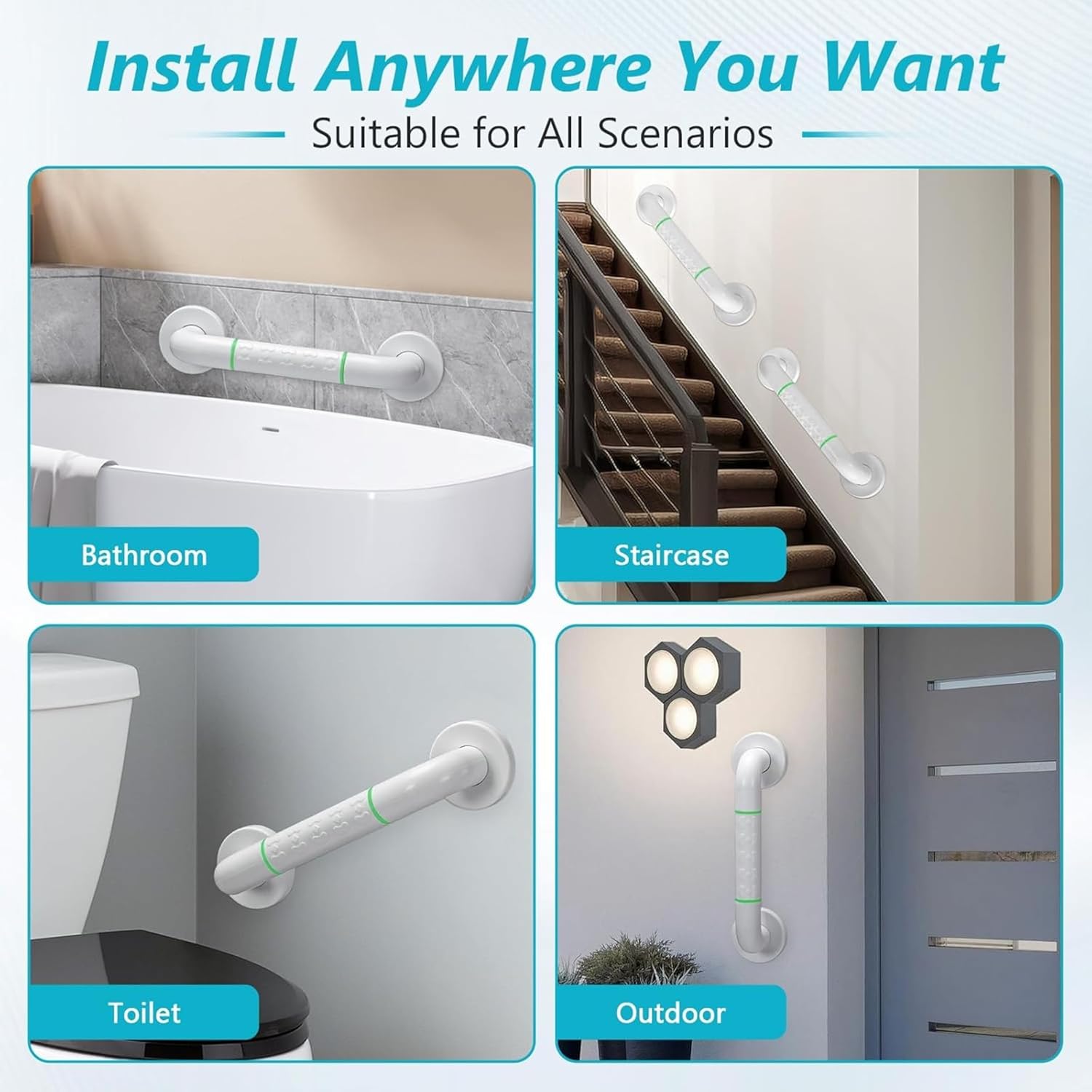 Fossa 20 Inch Stainless Steel Luminous Grab Bar Wall Mounted Safety Balance Handle | Non-Slip for Elderly, Kids | Strong Load Bearing Armrest- Pack of 1 White (Matte Finish)